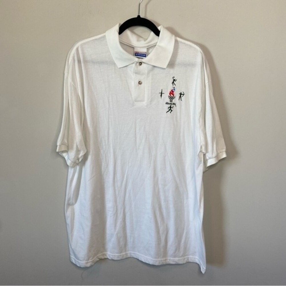 1996 Atlanta Olympic Games White Polo Shirt Size XL Hanes Activewear Olympics